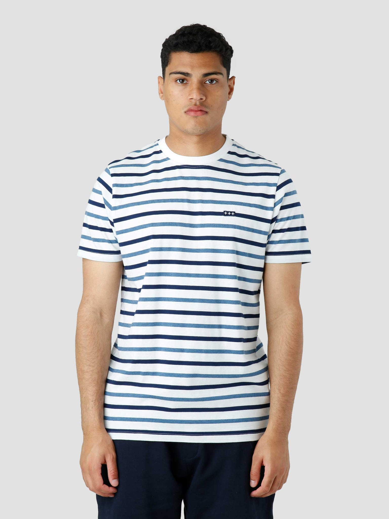 QB601 Stripe T-shirt White Navy Blue